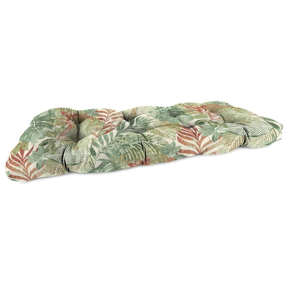 Jordan Manufacturing 44" x 18" Wesley Almond Green Leaves Rectangular Tufted Contoured Outdoor Wicker Settee Bench Cushion