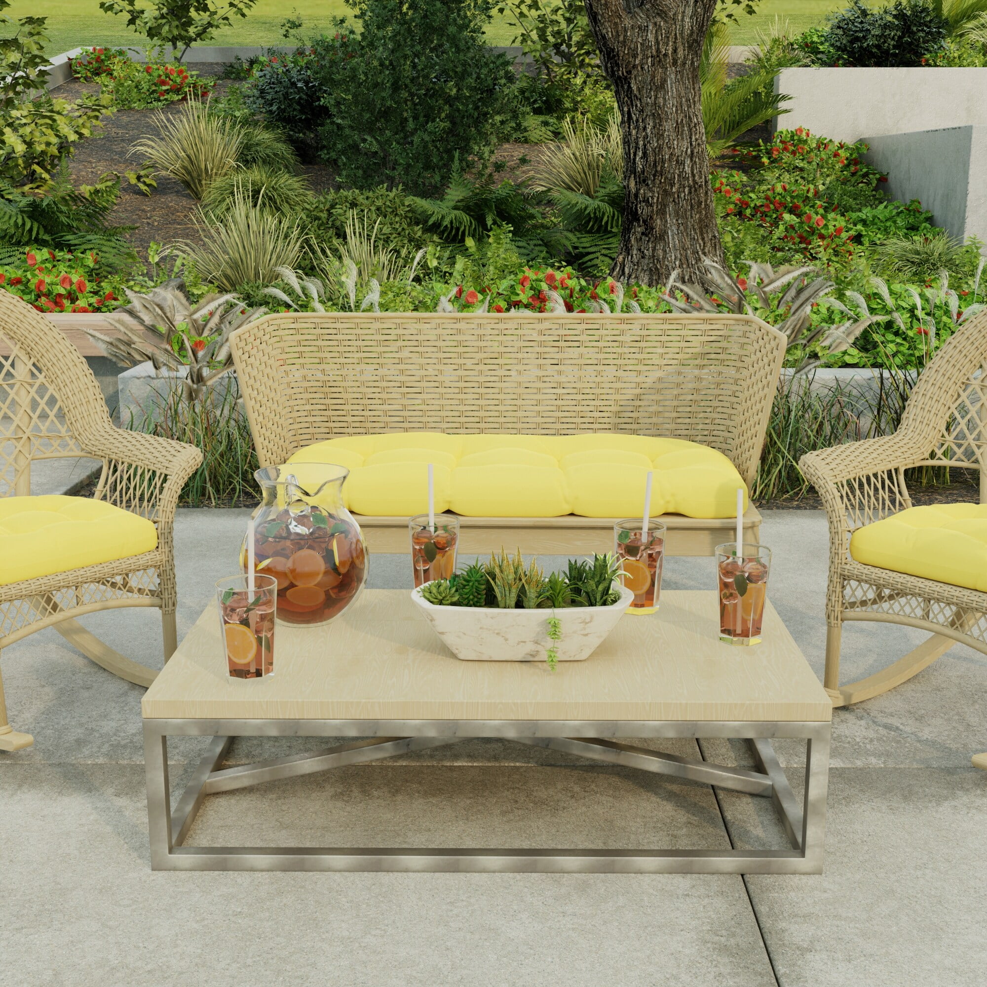 Jordan Manufacturing 44" x 18" Yellow Solid Tufted Contoured Outdoor Wicker Bench Cushion - 18'' L x 44'' W x 4'' H