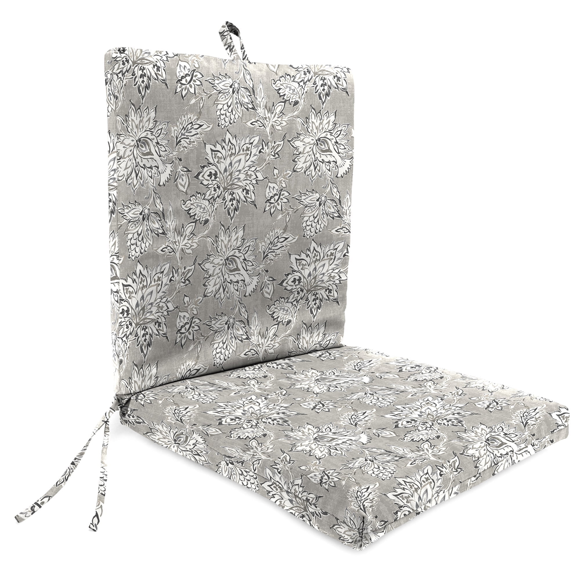 Jordan Manufacturing 44" x 21" Adair Gray Jacobean Rectangular Outdoor Chair Cushion with Ties and Hanger Loop