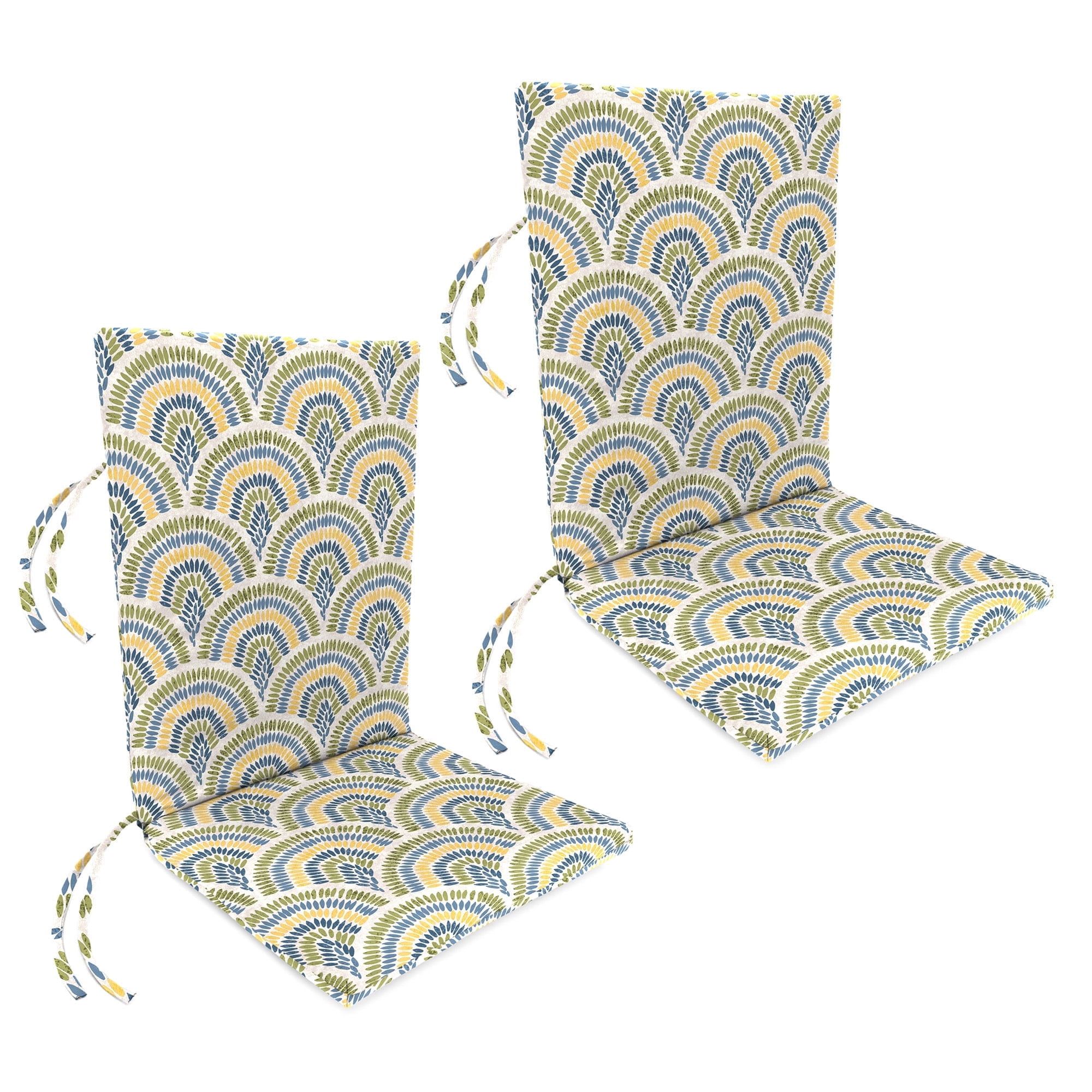 Jordan Manufacturing 44" x 21" Breaker Butter Multicolor Dash Rectangular Outdoor Chair Cushion with Ties (2 Pack)