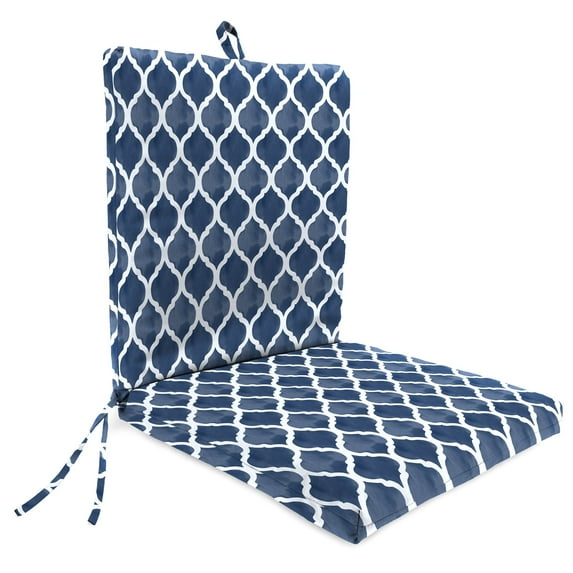 Jordan Manufacturing 44" x 21" Britt Navy Quatrefoil Rectangular Outdoor Chair Cushion with Ties and Hanger Loop