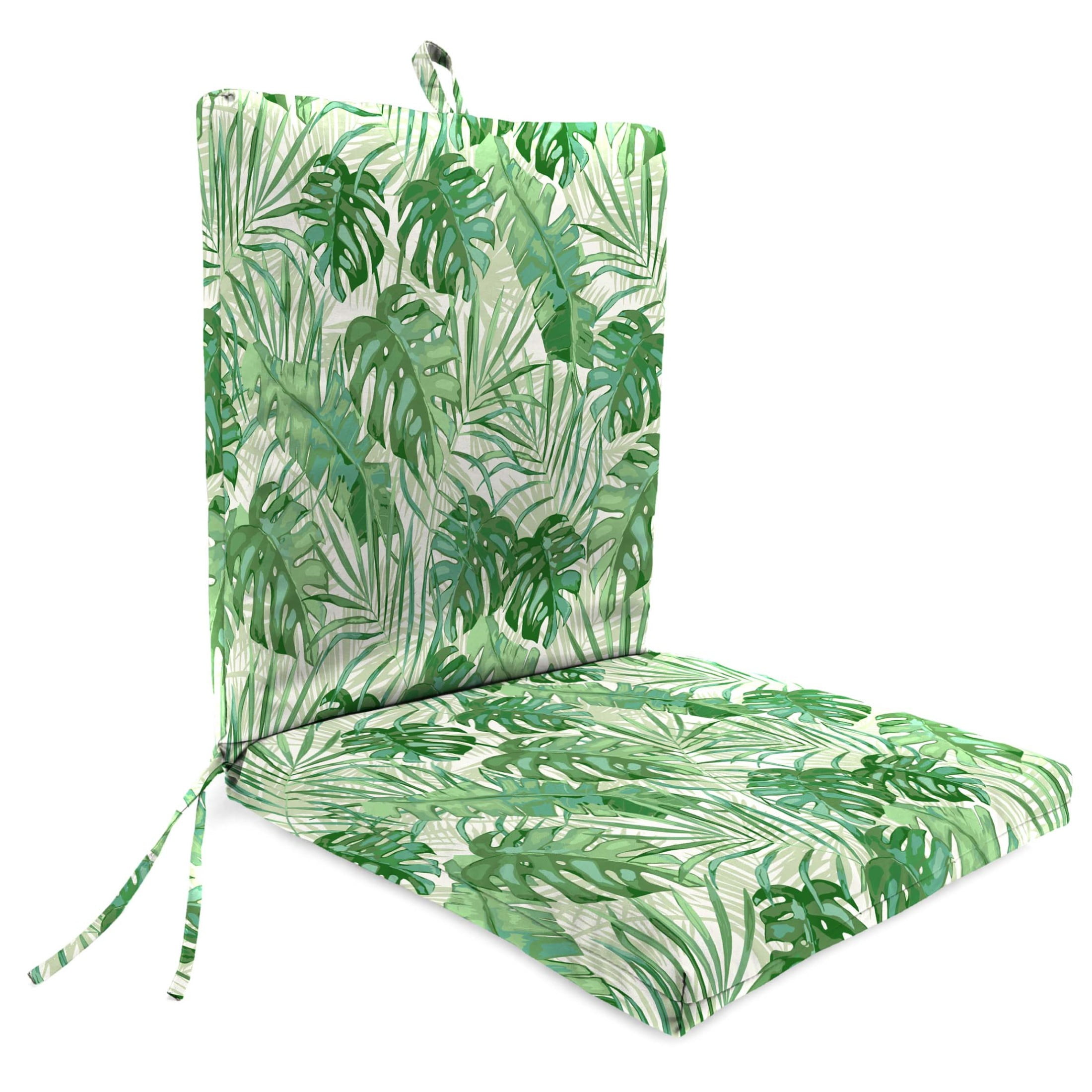 Jordan Manufacturing 44" x 21" Bryann Tortoise Green Tropical Rectangular Outdoor Chair Cushion with Ties and Hanger Loop