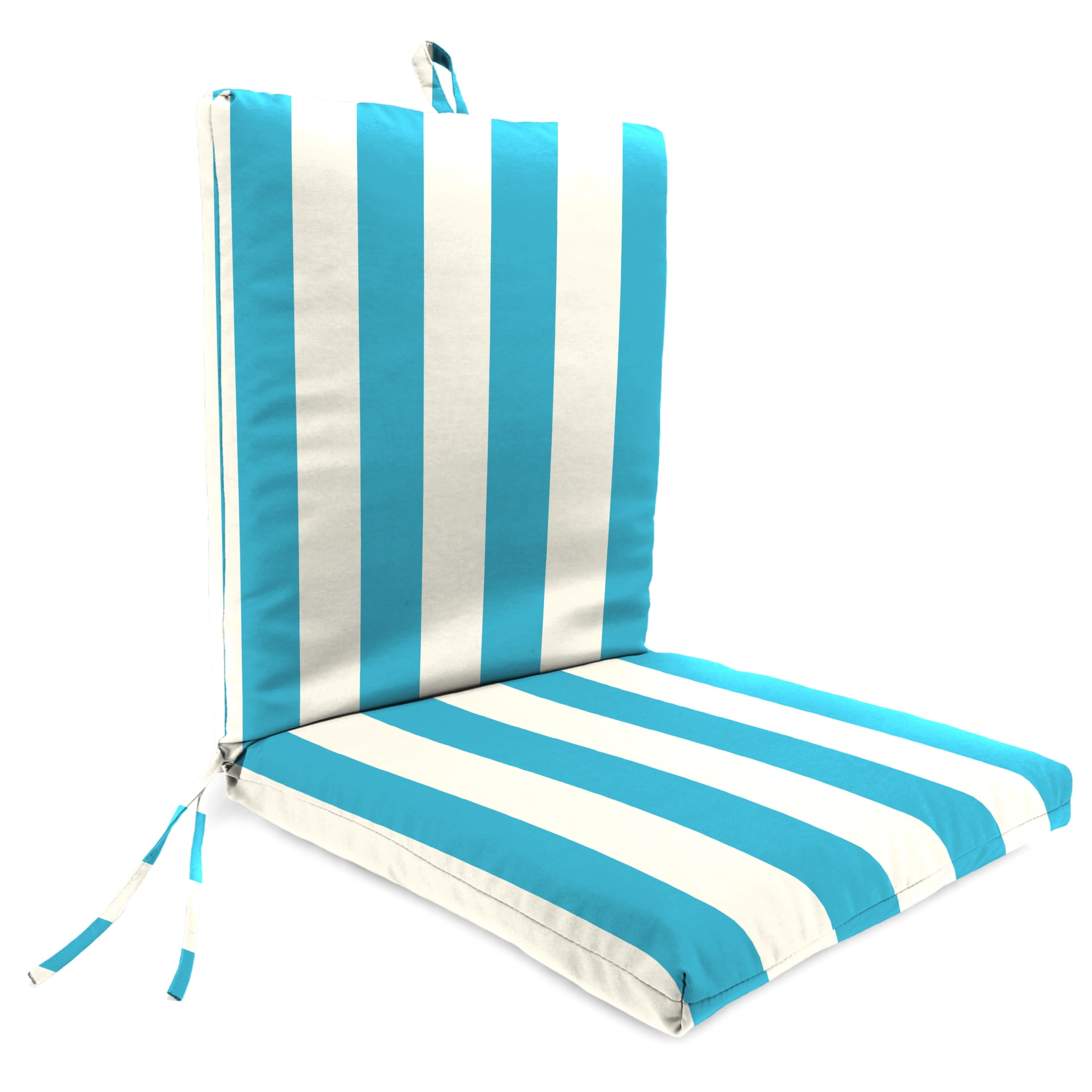 Jordan Manufacturing 44" x 21" Cabana Turquoise Stripe Rectangular Outdoor Chair Cushion with Ties and Hanger Loop
