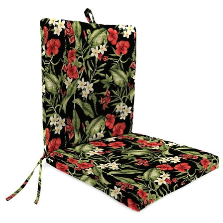 Jordan Manufacturing 44" x 21" Capulet Rojo Black Floral Rectangular Outdoor Chair Cushion with Ties and Hanger Loop