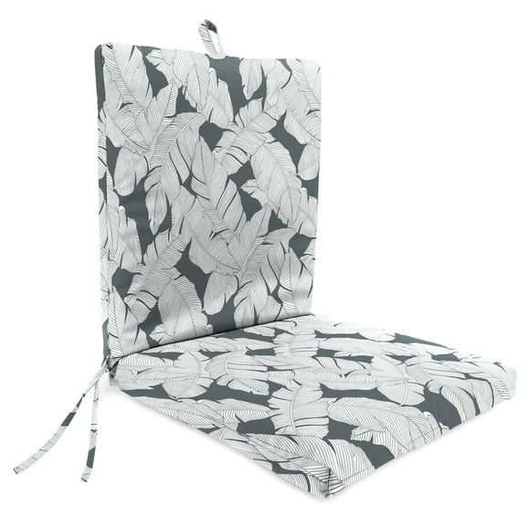 Jordan Manufacturing 44" x 21" Carano Stone Grey Leaves Rectangular Outdoor Chair Cushion with Ties and Hanger Loop