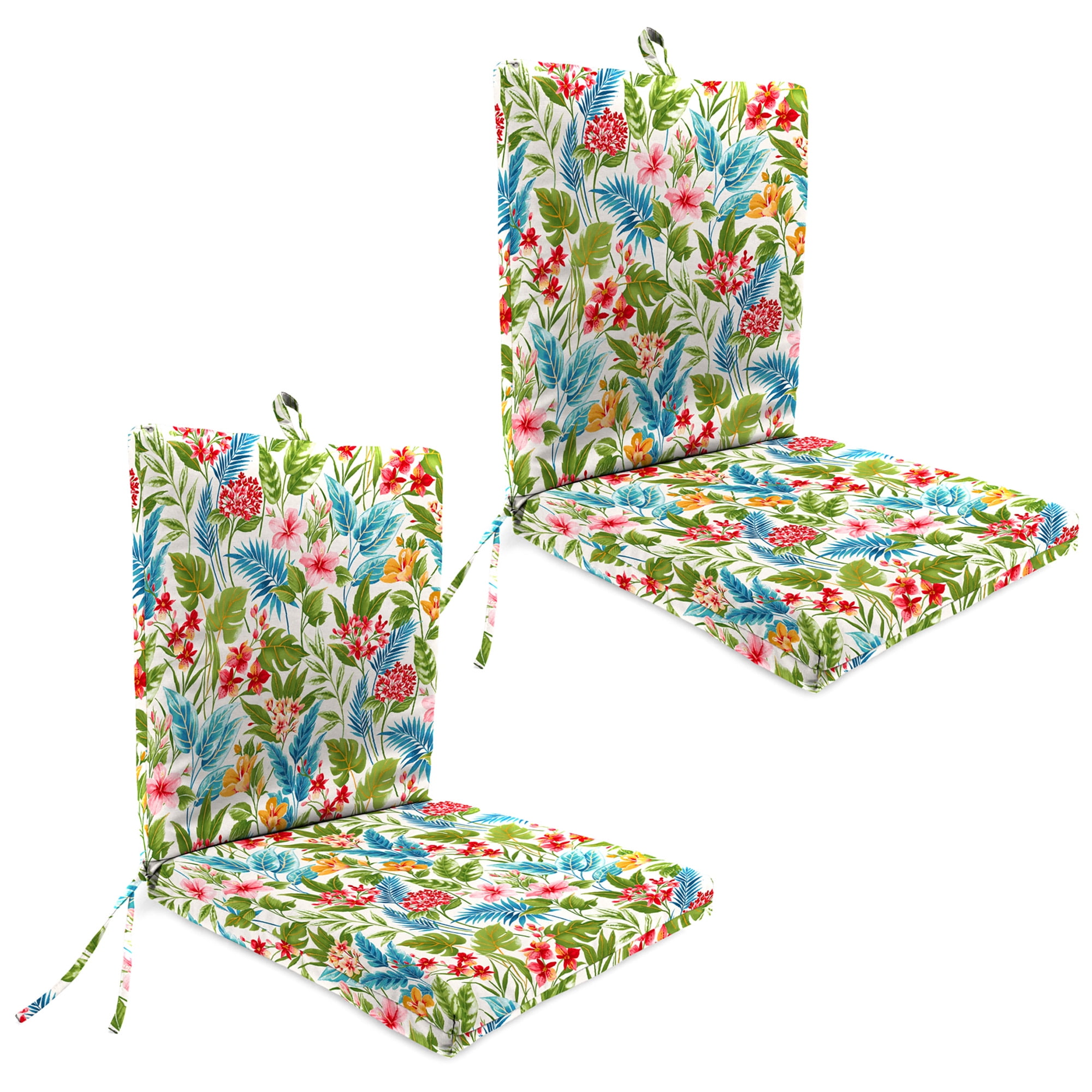 Jordan Manufacturing 44" x 21" Carena Multi White Floral Rectangular Outdoor Chair Cushion with Ties and Hanger Loop (2 Pack)