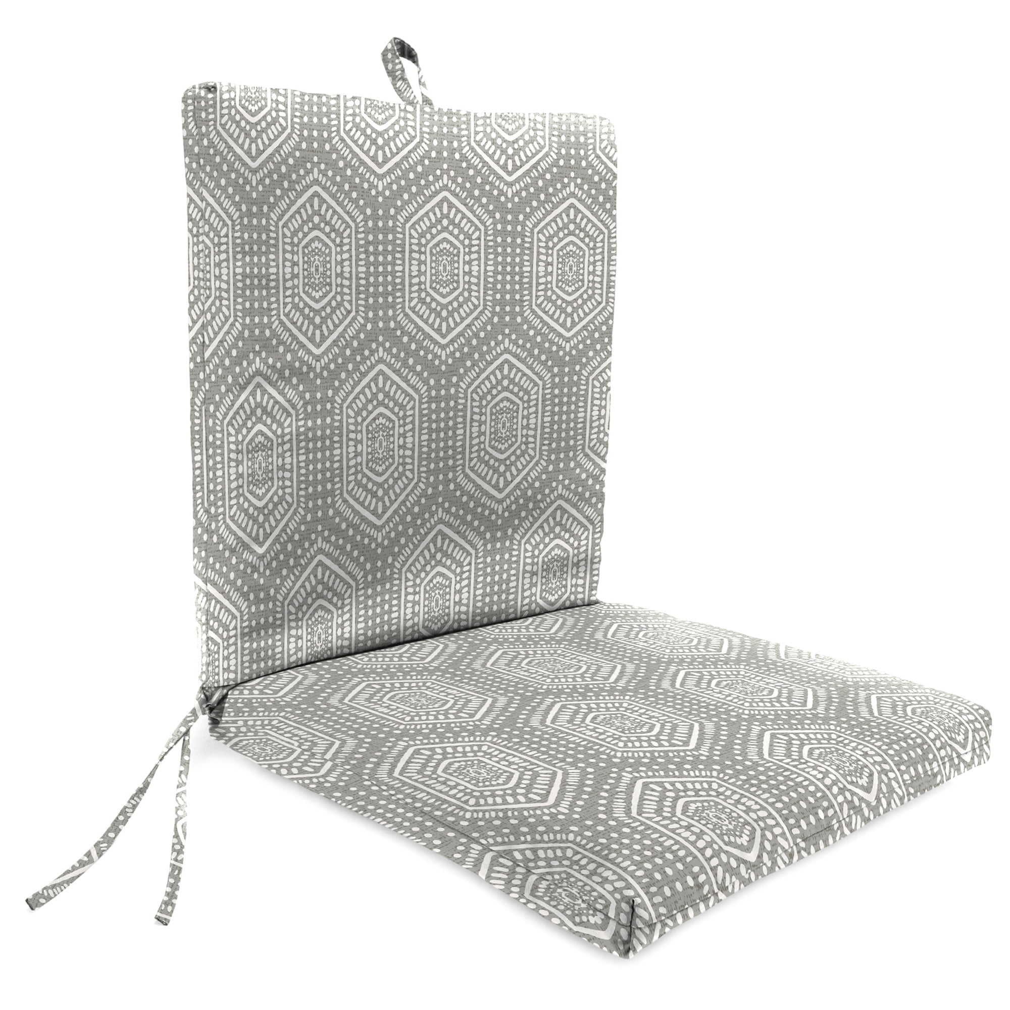 Gray Geometric Polyester Outdoor Chair Cushion with Ties