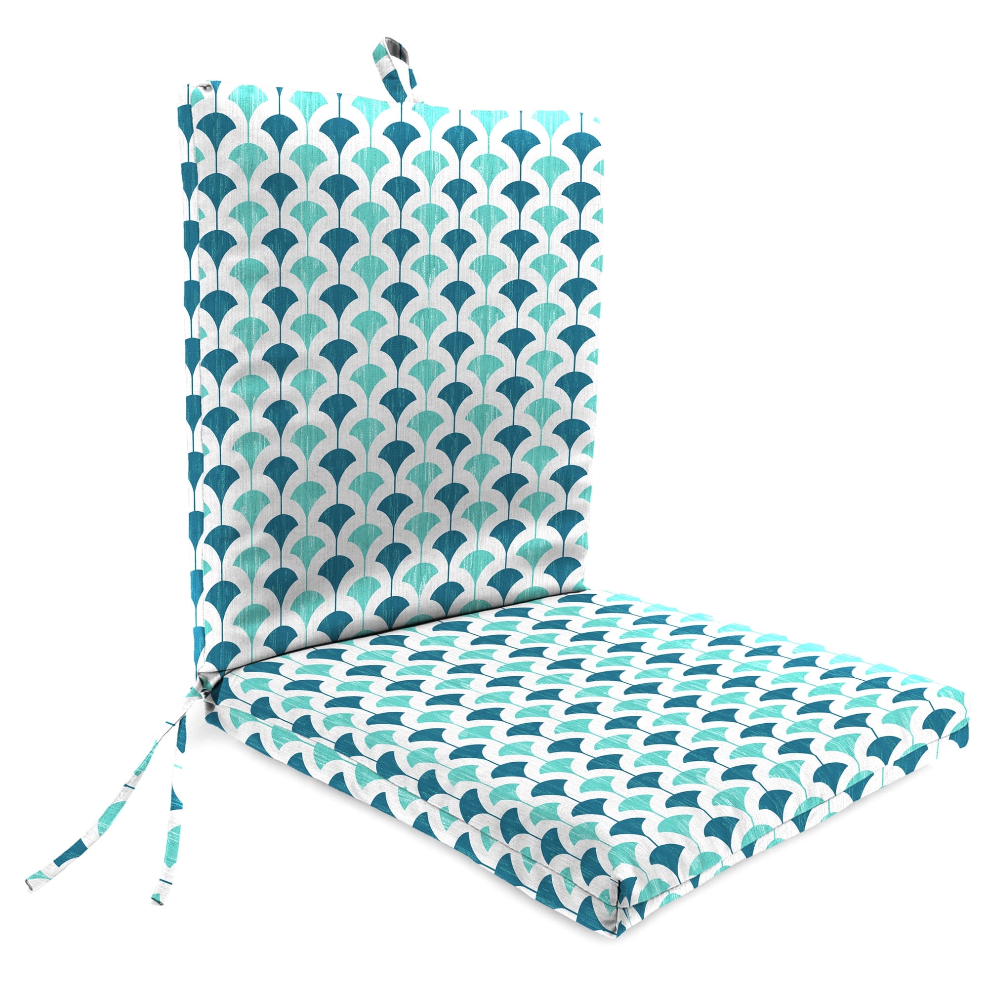 Jordan Manufacturing 44" x 21" Chism Blanche Blue Geometric Rectangular Outdoor Chair Cushion with Ties and Hanger Loop