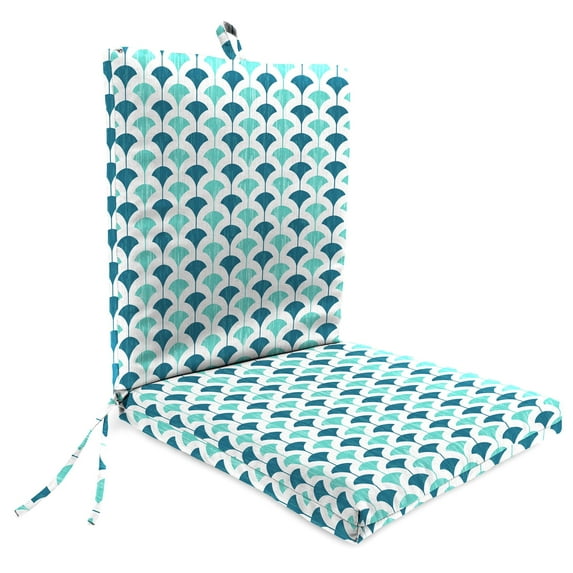 Jordan Manufacturing 44" x 21" Chism Blanche Blue Geometric Rectangular Outdoor Chair Cushion with Ties and Hanger Loop