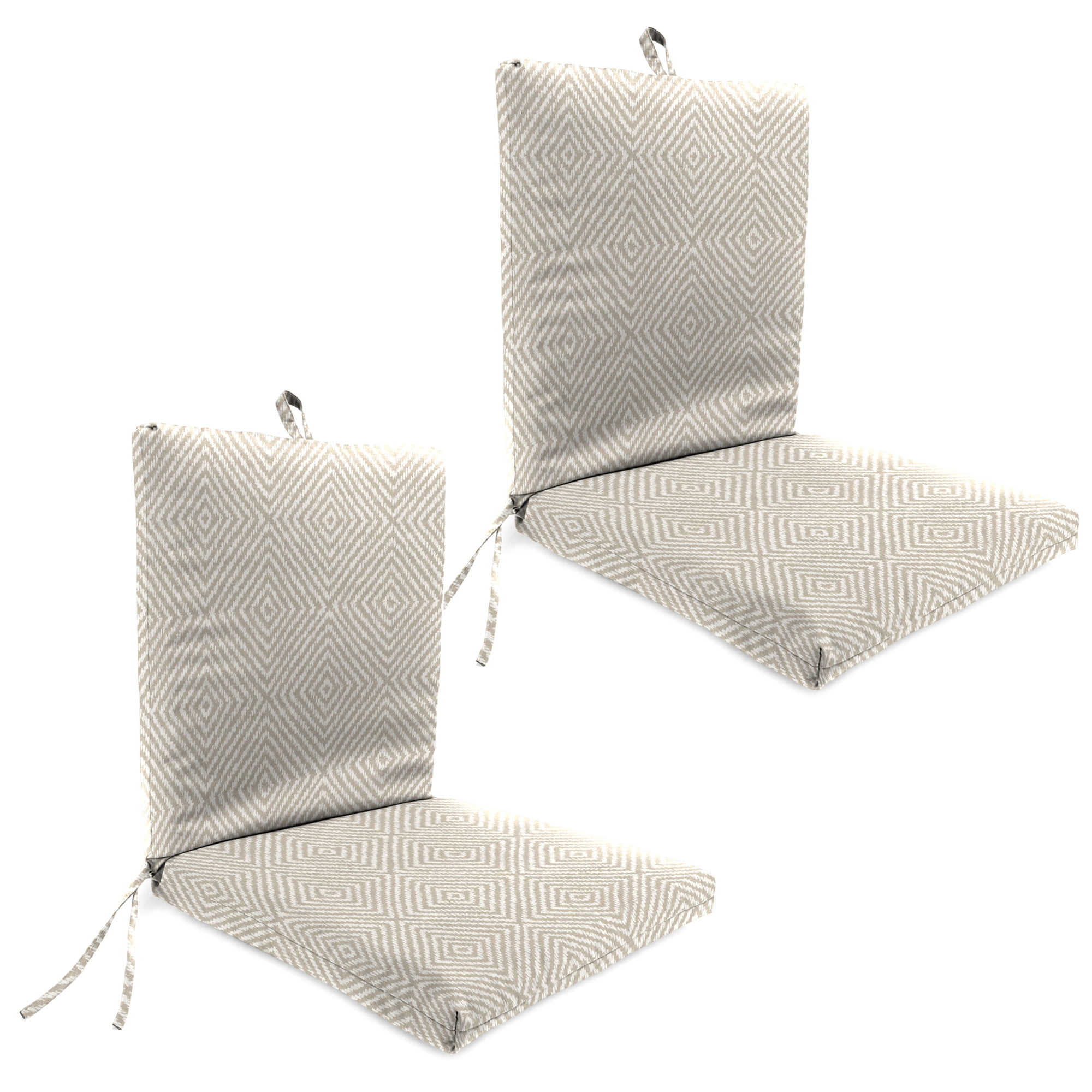 Jordan Manufacturing 44" x 21" Encore Birch Taupe Diamond Rectangular Outdoor Chair Cushion with Ties and Hanger Loop (2 Pack)