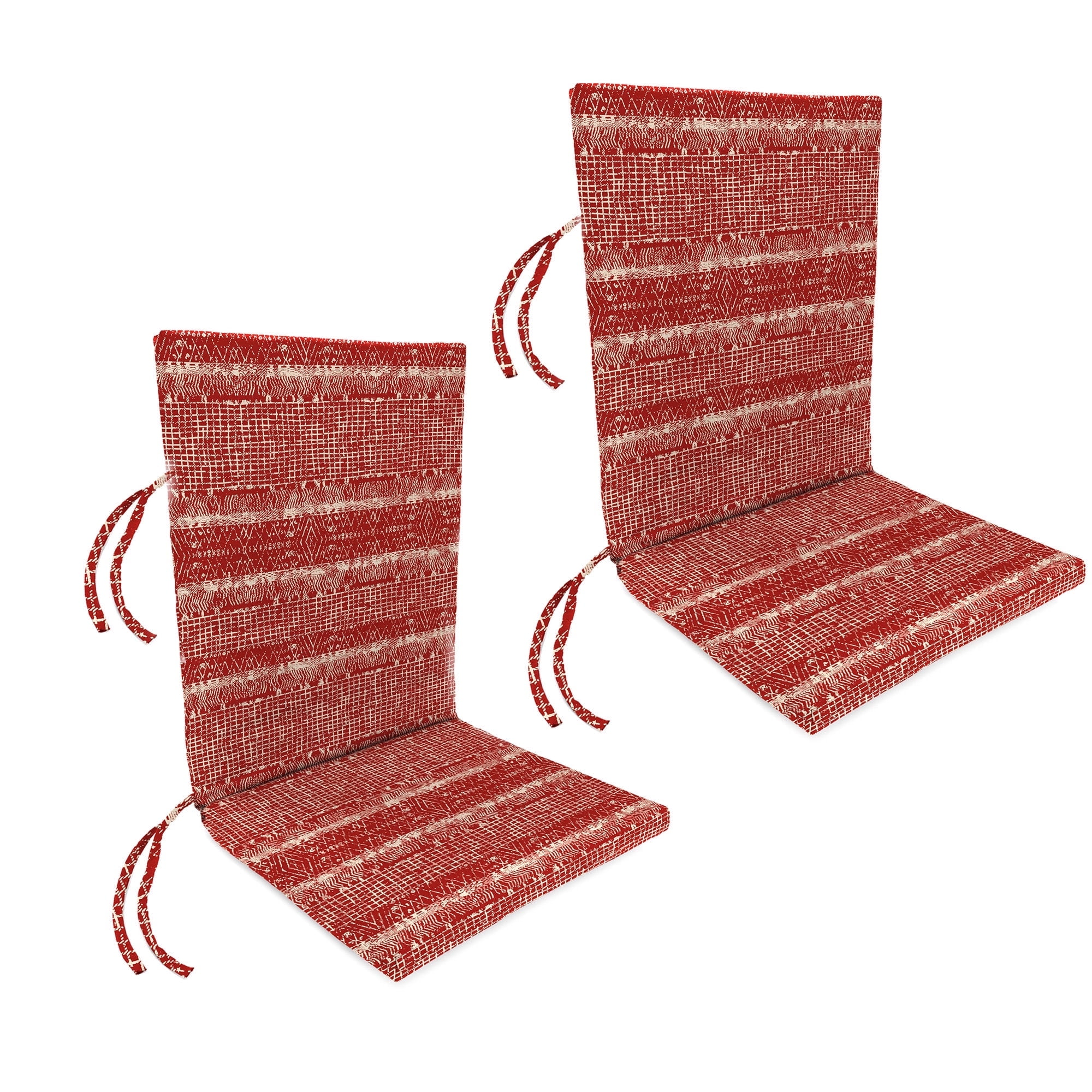 Jordan Manufacturing 44" x 21" Everest Caramel Red Ikat Rectangular Outdoor Chair Cushion with Ties (2 Pack)