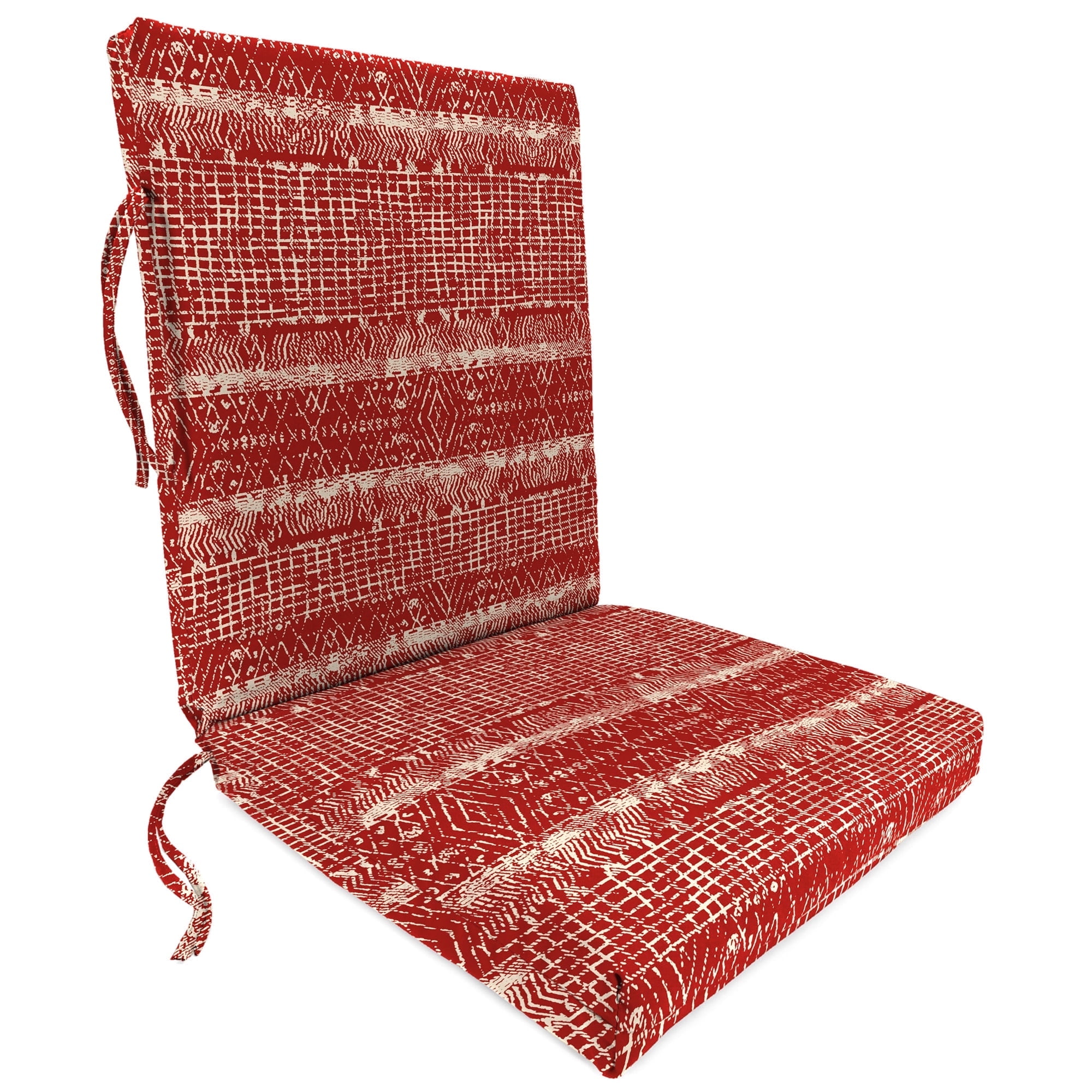 Jordan Manufacturing 44" x 21" Everest Caramel Red Ikat Rectangular Outdoor Chair Cushion with Ties