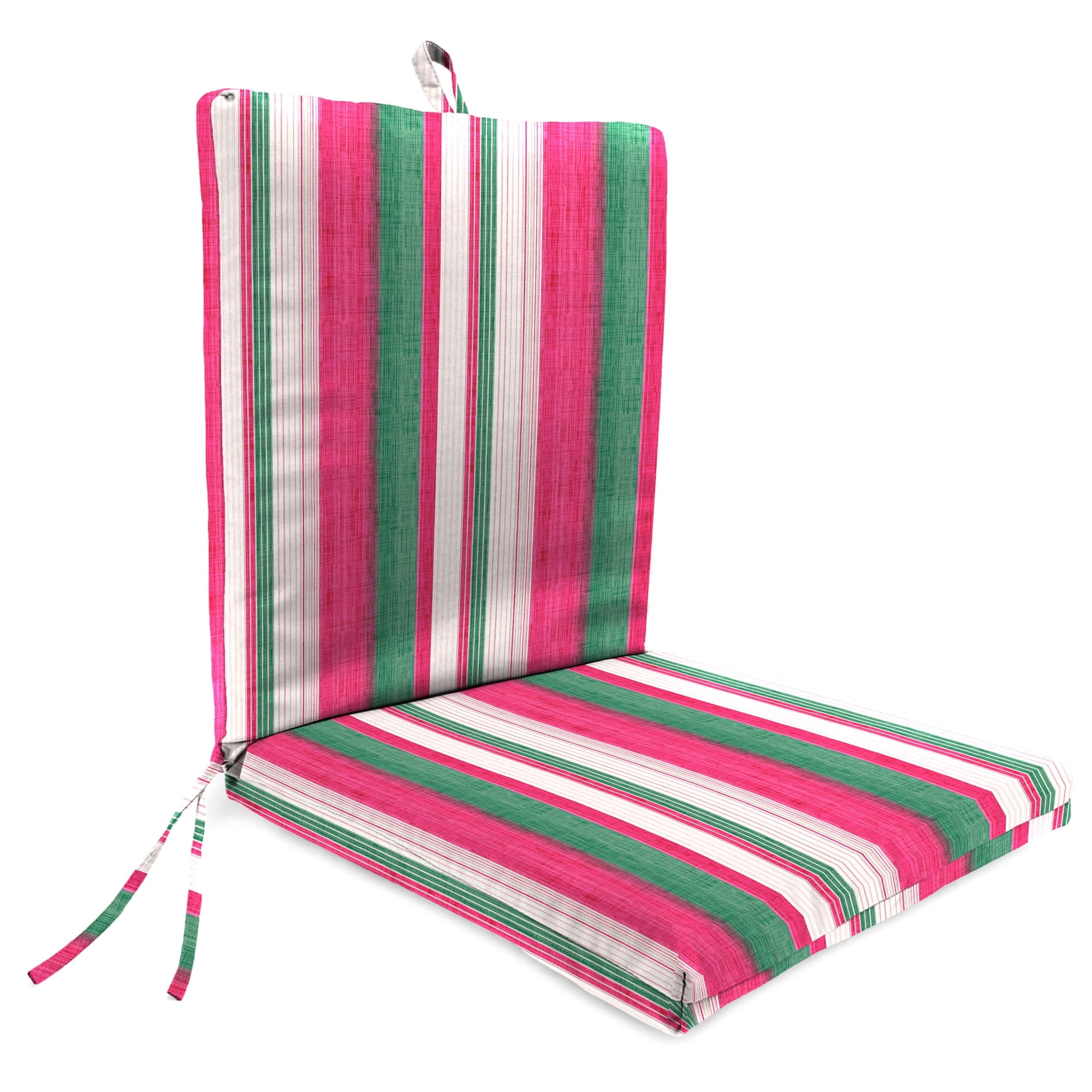 Jordan Manufacturing 44" x 21" Giden Cider Pink and Green Stripe Rectangular Outdoor Chair Cushion with Ties and Hanger Loop