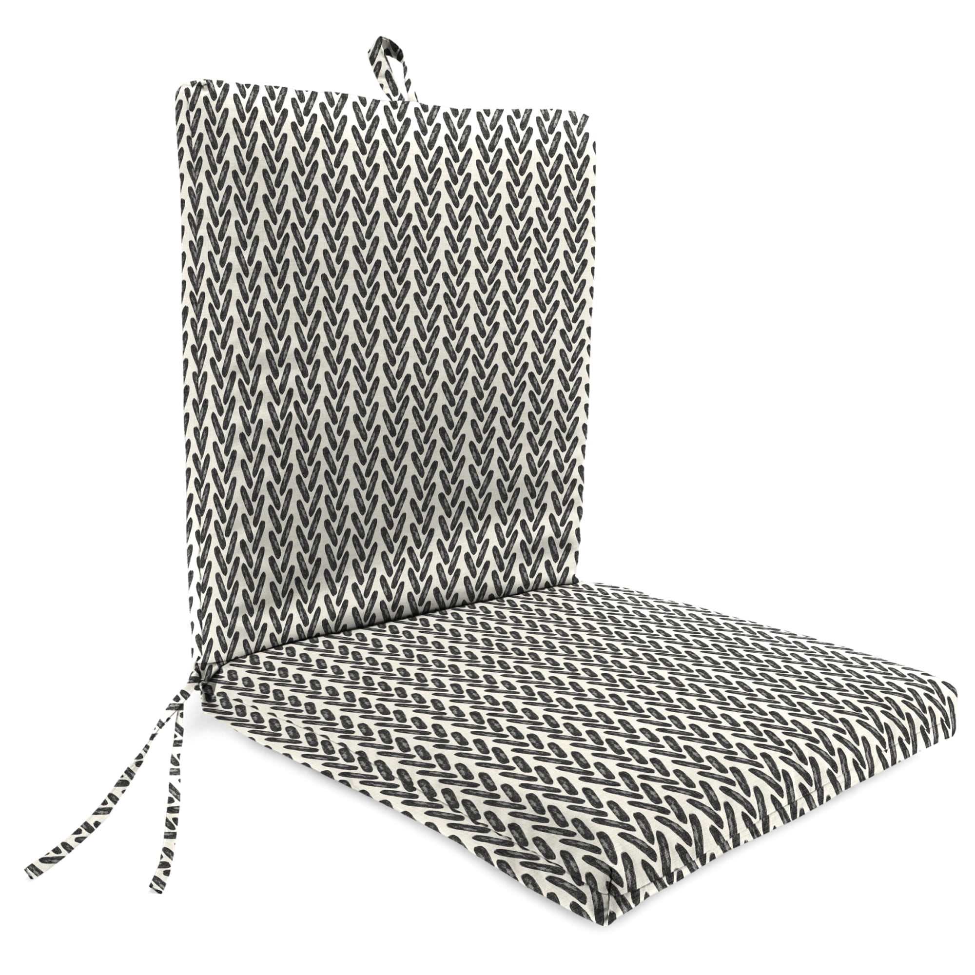Jordan Manufacturing 44" x 21" Hatch Black Chevron Rectangular Outdoor Chair Cushion with Ties and Hanger Loop