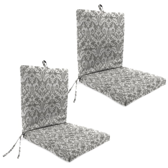 Jordan Manufacturing 44" x 21" Jeness Pewter Gray Damask Rectangular Outdoor Chair Cushion with Ties and Hanger Loop (2 Pack)