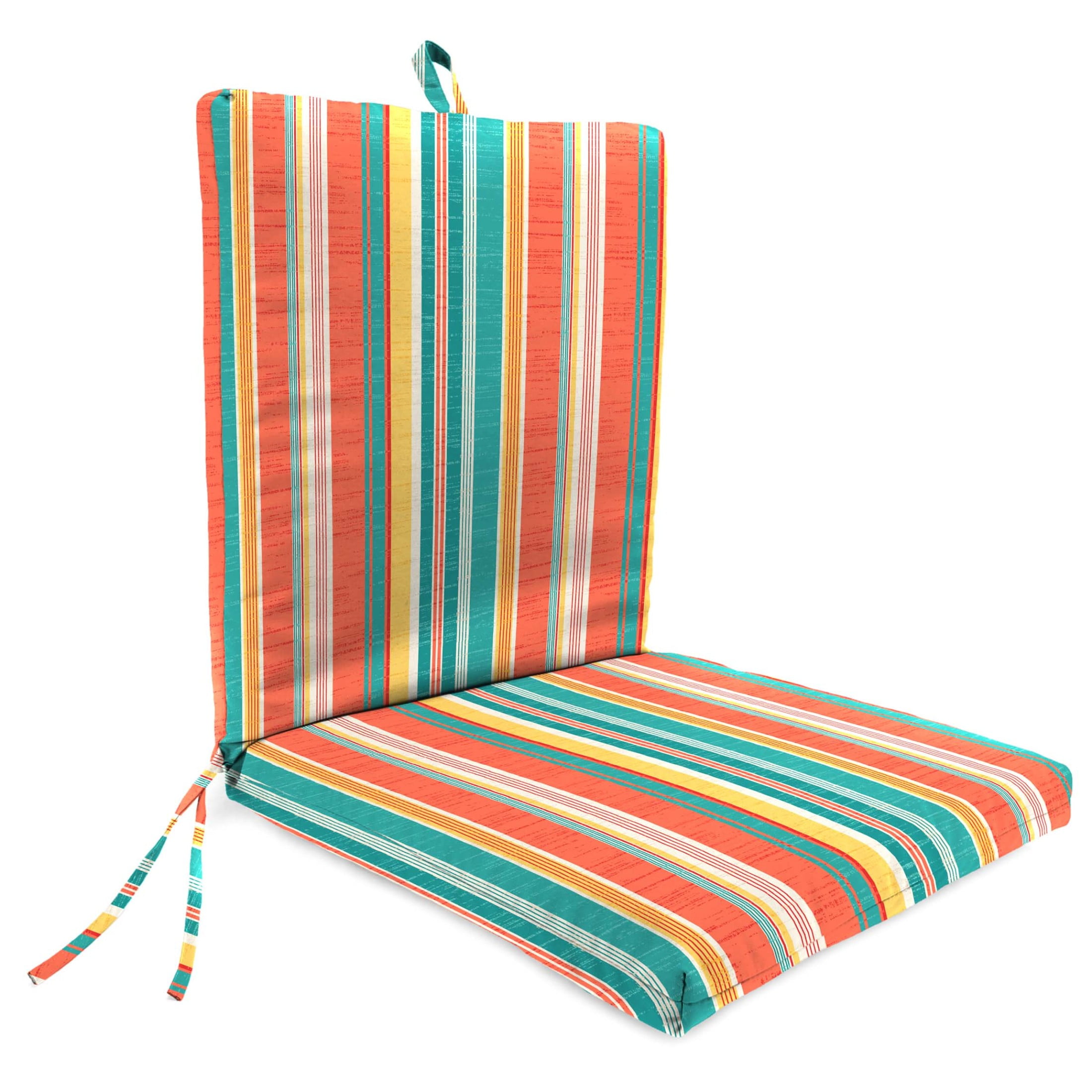 Jordan Manufacturing 44" x 21" Kodi Cornhusk Multicolor Stripe Rectangular Outdoor Chair Cushion with Ties and Hanger Loop