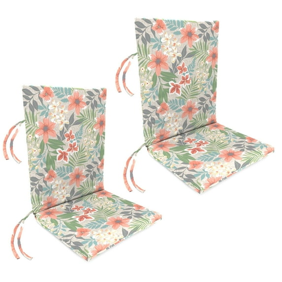 Jordan Manufacturing 44" x 21" Menda Tearose Multicolor Floral Rectangular Outdoor Chair Cushion with Ties (2 Pack)