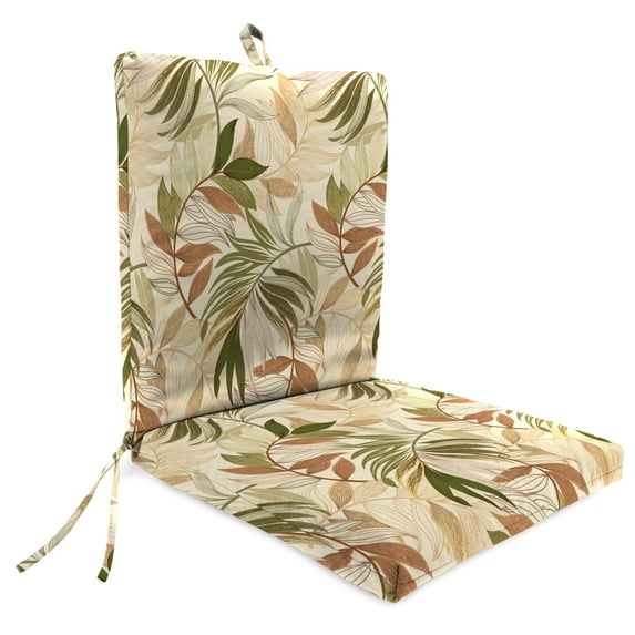 Jordan Manufacturing 44" x 21" Oasis Nutmeg Beige Leaves Rectangular Outdoor Chair Cushion with Ties and Hanger Loop