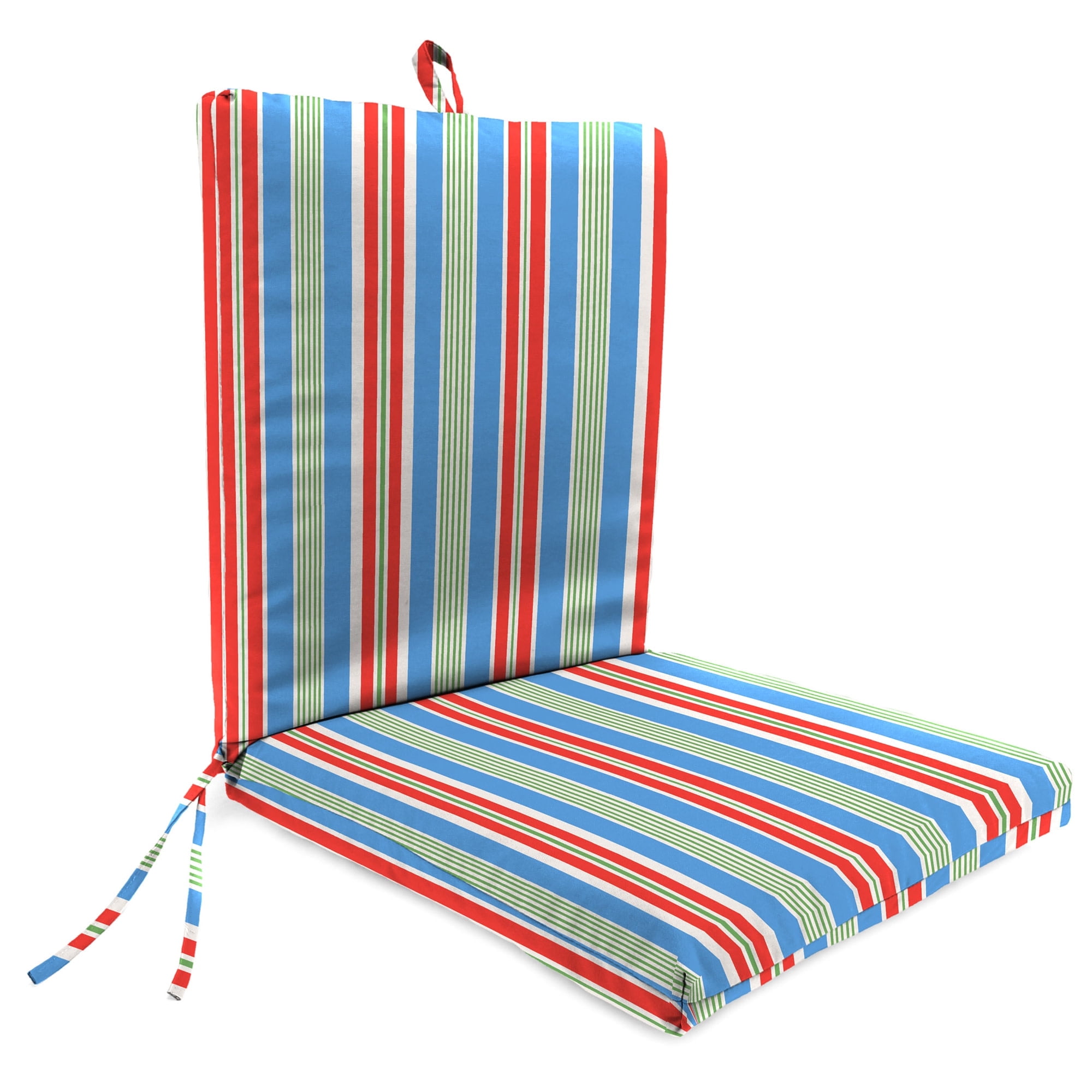Jordan Manufacturing 44" x 21" Rolland Opal Multicolor Stripe Rectangular Outdoor Chair Cushion with Ties and Hanger Loop