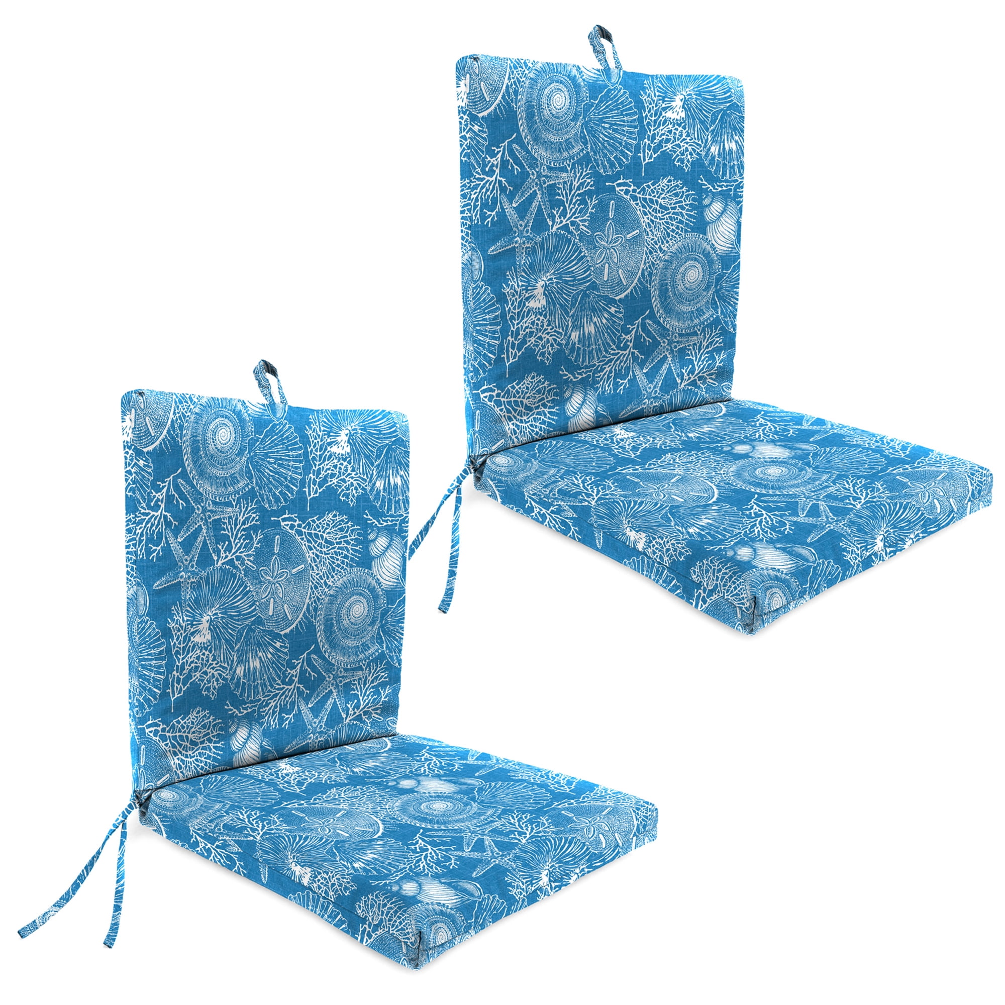 Jordan Manufacturing 44" x 21" Saltwater Sky Blue Nautical Rectangular Outdoor Chair Cushion with Ties and Hanger Loop (2 Pack)