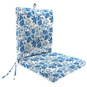 Jordan Manufacturing 44 x 21 Suzie Wetland Blue Jacobean Rectangular Outdoor Chair Cushion with Ties and Hanger Loop