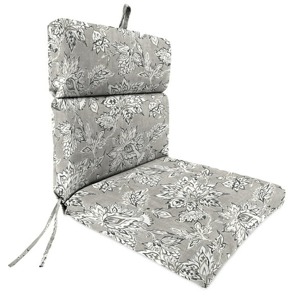 Jordan Manufacturing 44" x 22" Adair Gray Jacobean Rectangular Outdoor Chair Cushion with Ties and Hanger Loop