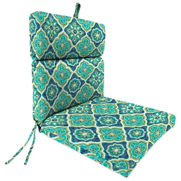 Jordan Manufacturing 44" x 22" Adonis Capri Teal Medallion Rectangular Outdoor Chair Cushion with Ties and Hanger Loop