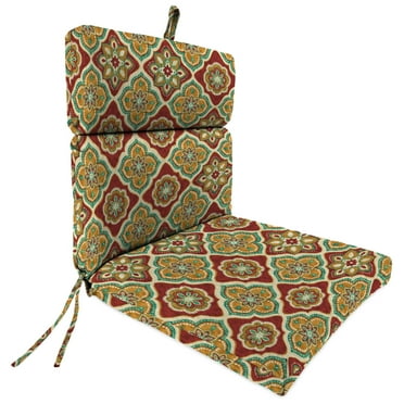 Jordan Manufacturing 44" x 22" Adonis Jewel Crimson Medallion Rectangular Outdoor Chair Cushion with Ties and Hanger Loop