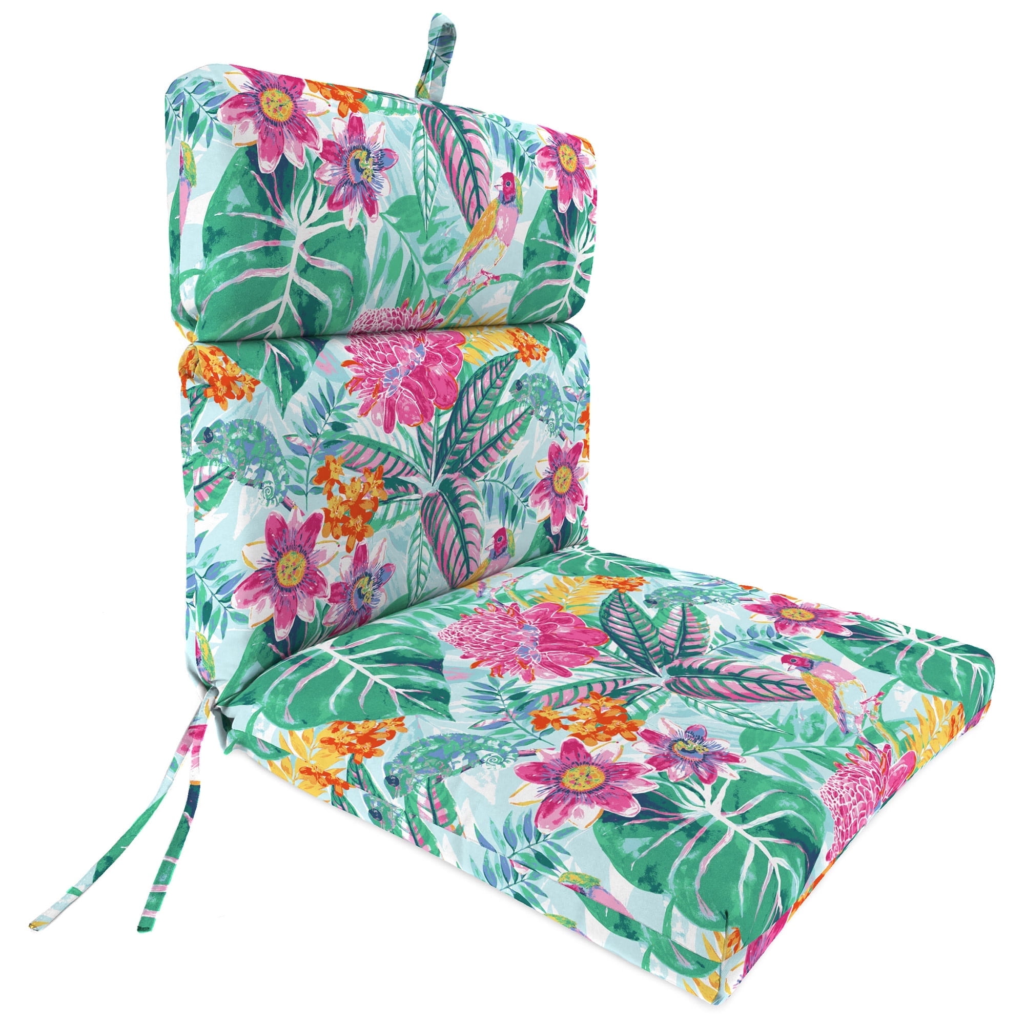 Jordan Manufacturing 44" x 22" Alene Aquatic Light Blue Tropical Rectangular Outdoor Chair Cushion with Ties and Hanger Loop