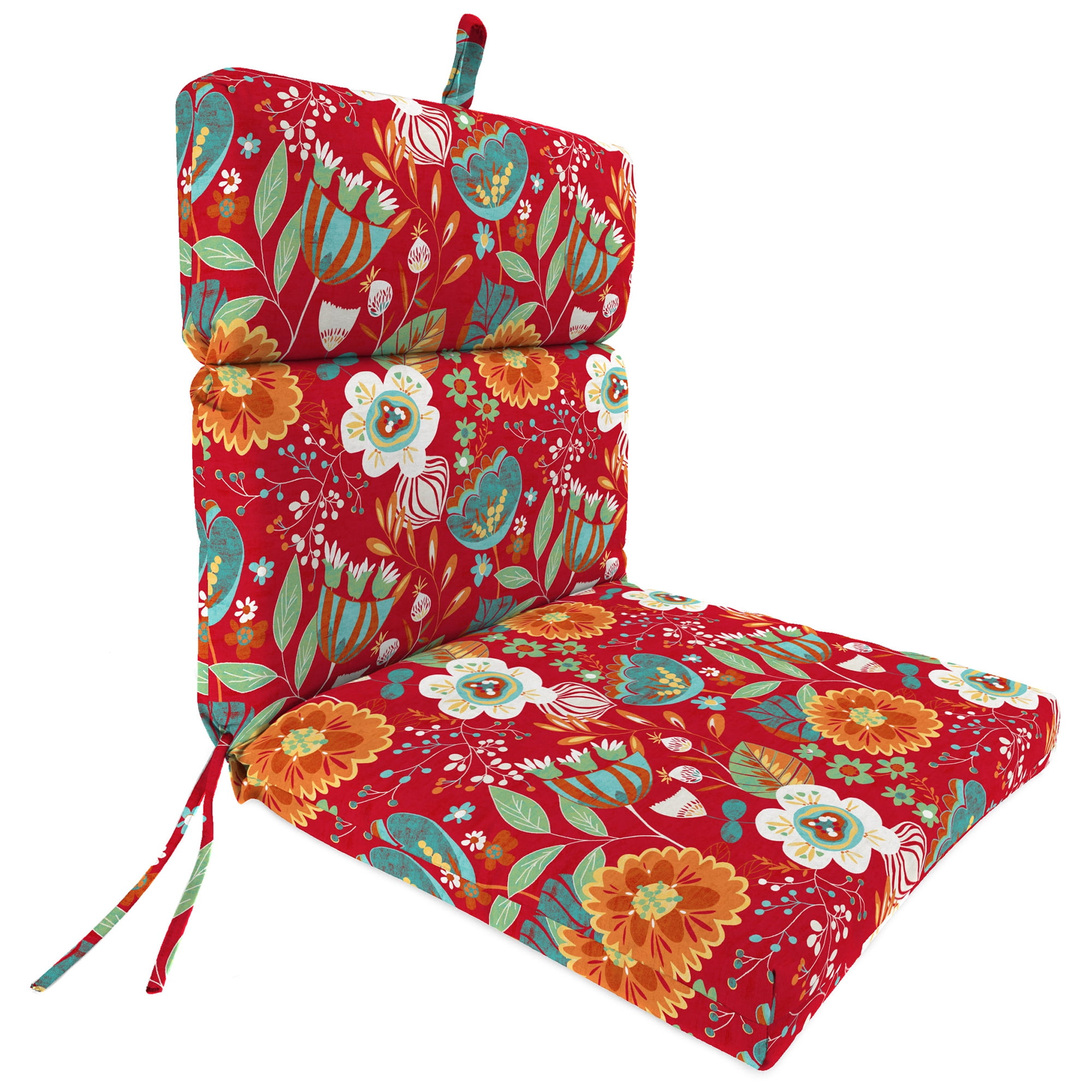 Jordan Manufacturing 44" x 22" Avianna Saxony Red Floral Rectangular Outdoor Chair Cushion with Ties and Hanger Loop