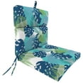 thumbnail image 1 of Jordan Manufacturing 44" x 22" Baloo Topaz Blue Leaves Rectangular Outdoor Chair Cushion with Ties and Hanger Loop, 1 of 10