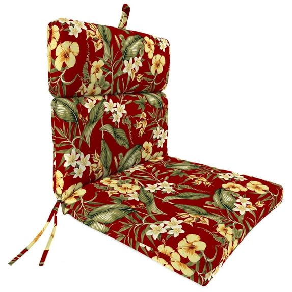 Jordan Manufacturing 44" x 22" Capulet Red Floral Rectangular Outdoor Chair Cushion with Ties and Hanger Loop