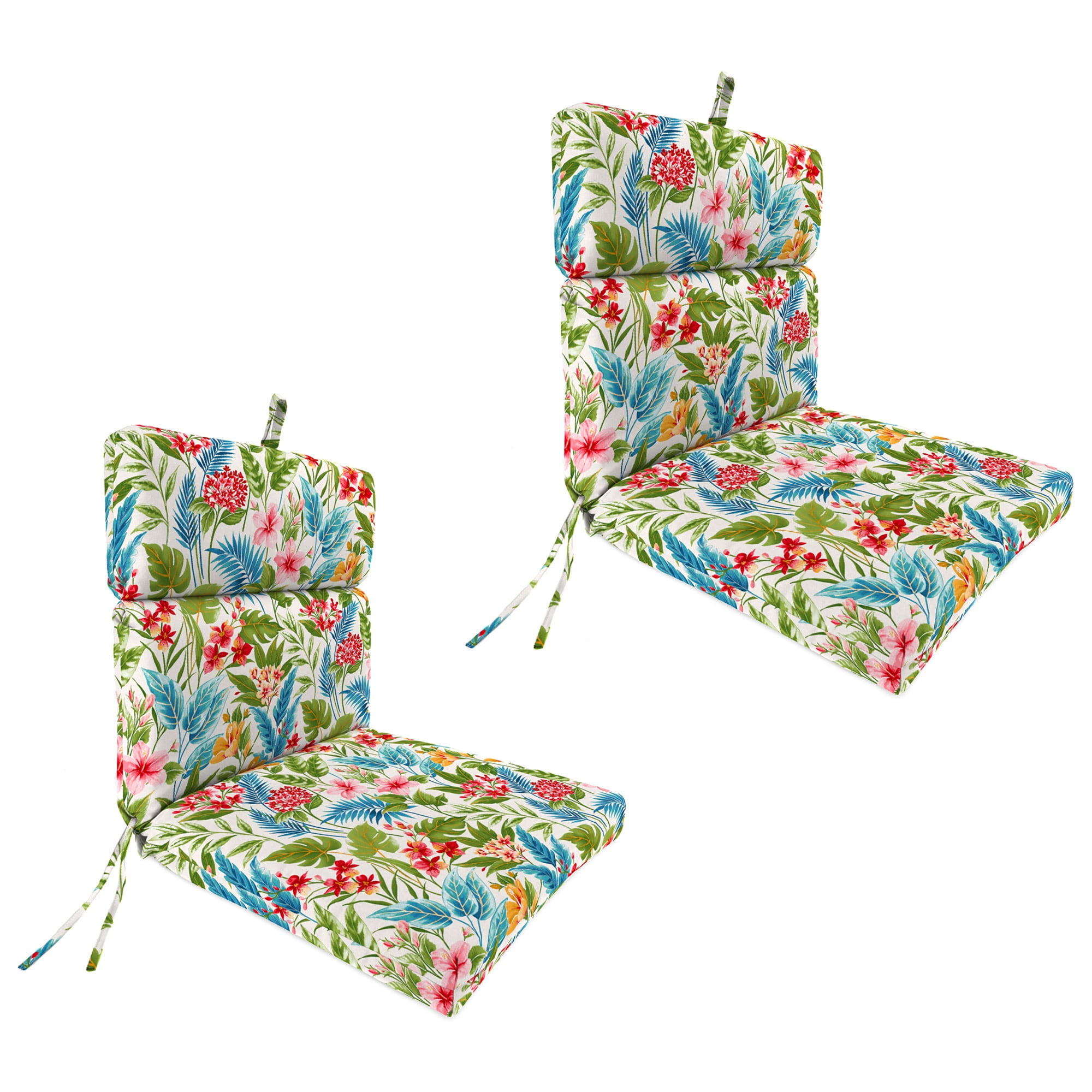 Jordan Manufacturing 44" x 22" Carena Multi White Floral Rectangular Outdoor Chair Cushion with Ties and Hanger Loop (2 Pack)