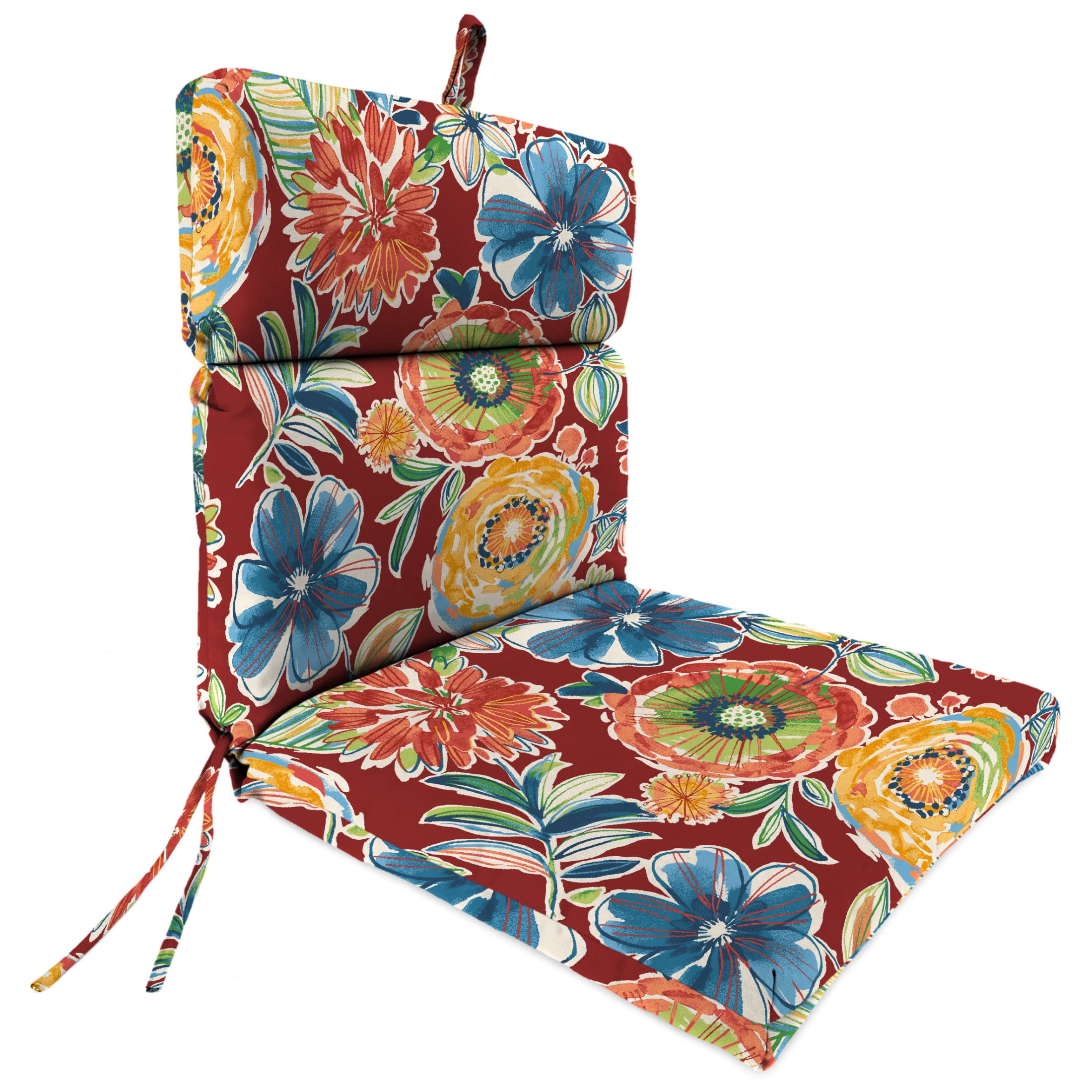 Jordan Manufacturing 44" x 22" Colsen Berry Red Floral Rectangular Outdoor Chair Cushion with Ties and Hanger Loop