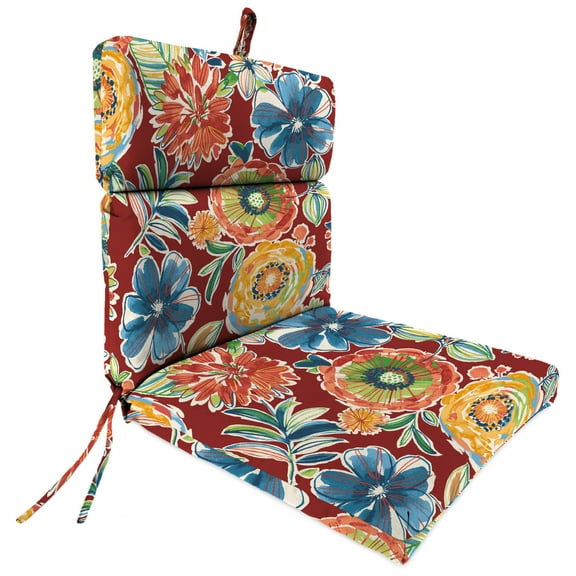 Jordan Manufacturing 44" x 22" Colsen Berry Red Floral Rectangular Outdoor Chair Cushion with Ties and Hanger Loop