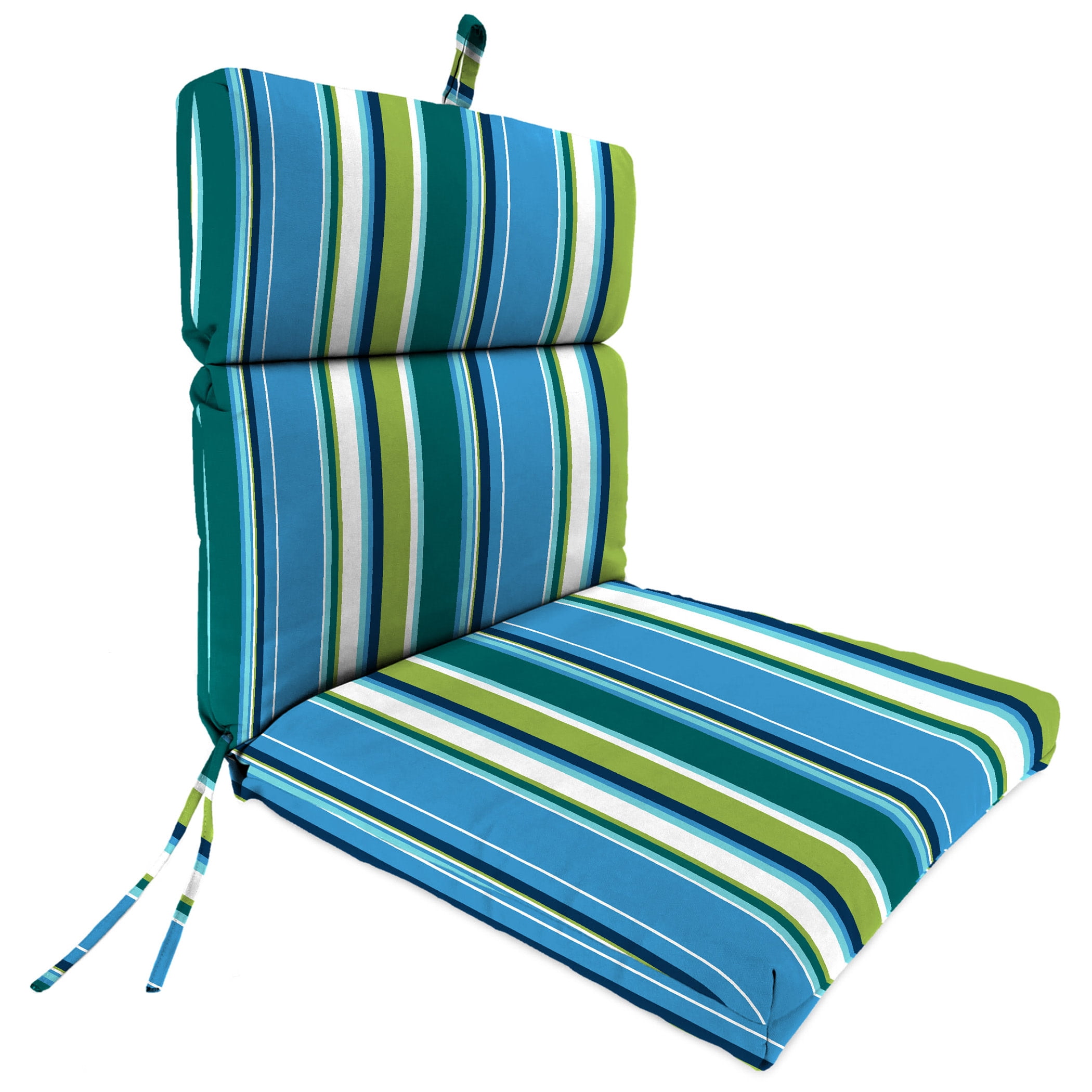 Jordan Manufacturing 44" x 22" Covert Capri Blue Stripe Rectangular Outdoor Chair Cushion with Ties and Hanger Loop