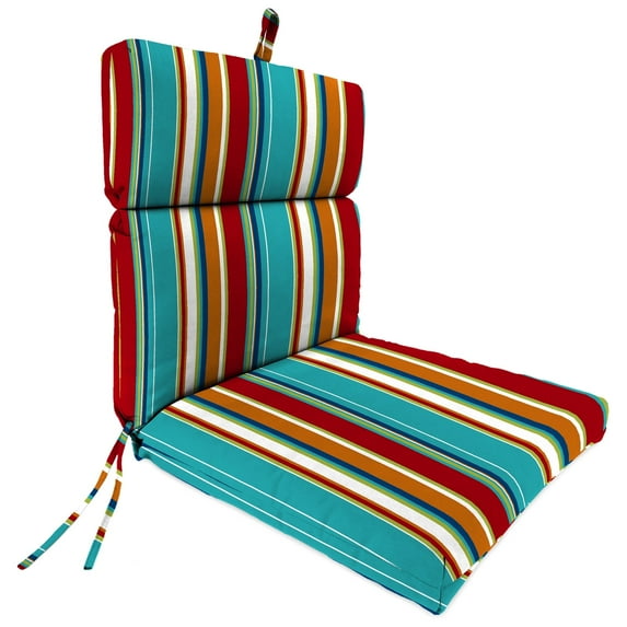 Jordan Manufacturing 44" x 22" Covert Fiesta Multicolor Stripe Rectangular Outdoor Chair Cushion with Ties and Hanger Loop