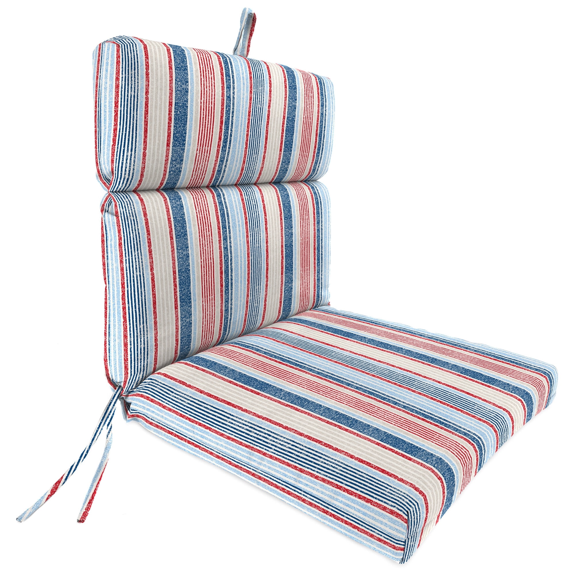 Jordan Manufacturing 44" x 22" Davian Razz Red, White and Blue Stripe Rectangular Outdoor Chair Cushion with Ties and Hanger Loop