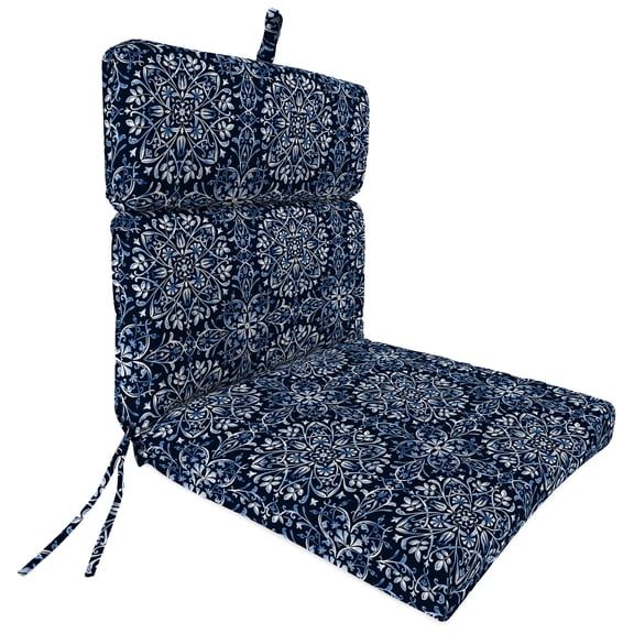 Jordan Manufacturing 44" x 22" Dresden Midnight Navy Damask Rectangular Outdoor Chair Cushion with Ties and Hanger Loop