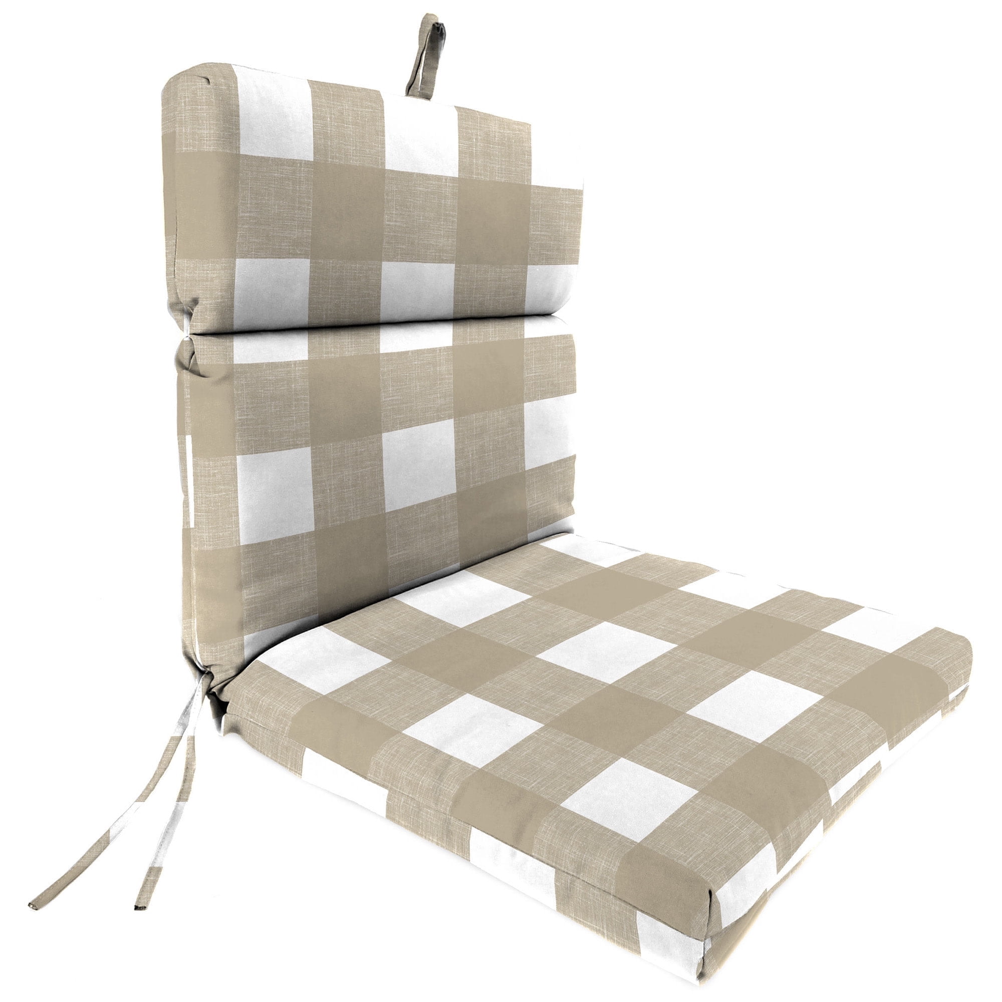 Jordan Manufacturing 44" x 22" Earth Tan Buffalo Check Rectangular Outdoor Chair Cushion with Ties and Hanger Loop