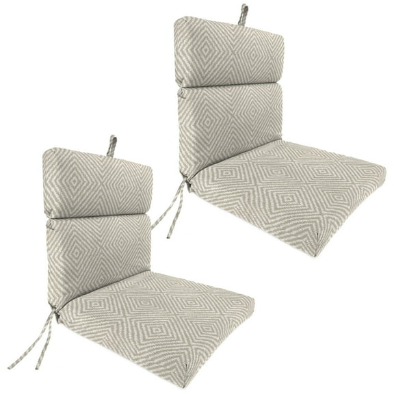 Jordan Manufacturing 44" x 22" Encore Birch Taupe Diamond Rectangular Outdoor Chair Cushion with Ties and Hanger Loop (2 Pack)