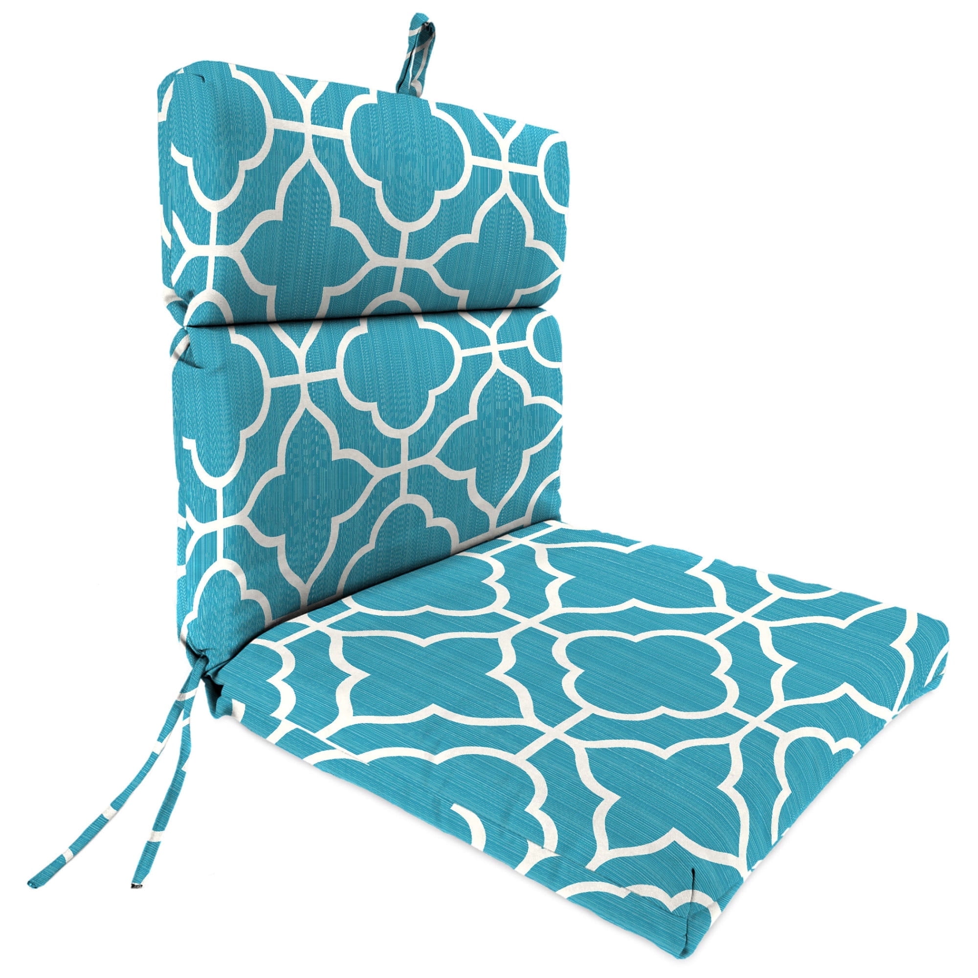 Jordan Manufacturing 44" x 22" Fandango Alaskan Blue Quatrefoil Rectangular Outdoor Chair Cushion with Ties and Hanger Loop