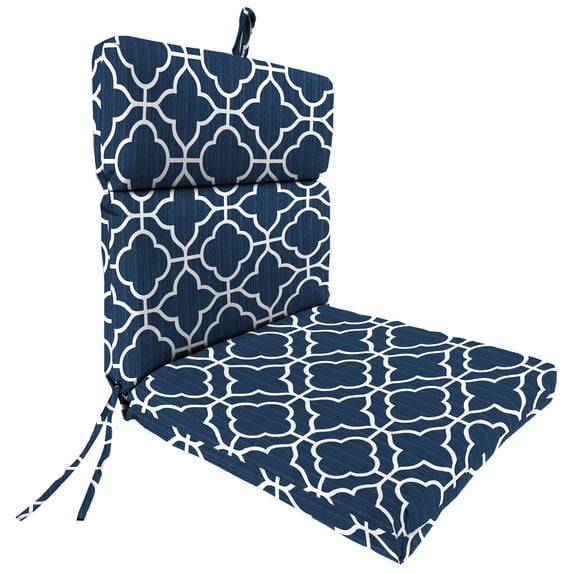 Jordan Manufacturing 44" x 22" Fandango Oceanic Blue Quatrefoil Rectangular Outdoor Chair Cushion with Ties and Hanger Loop