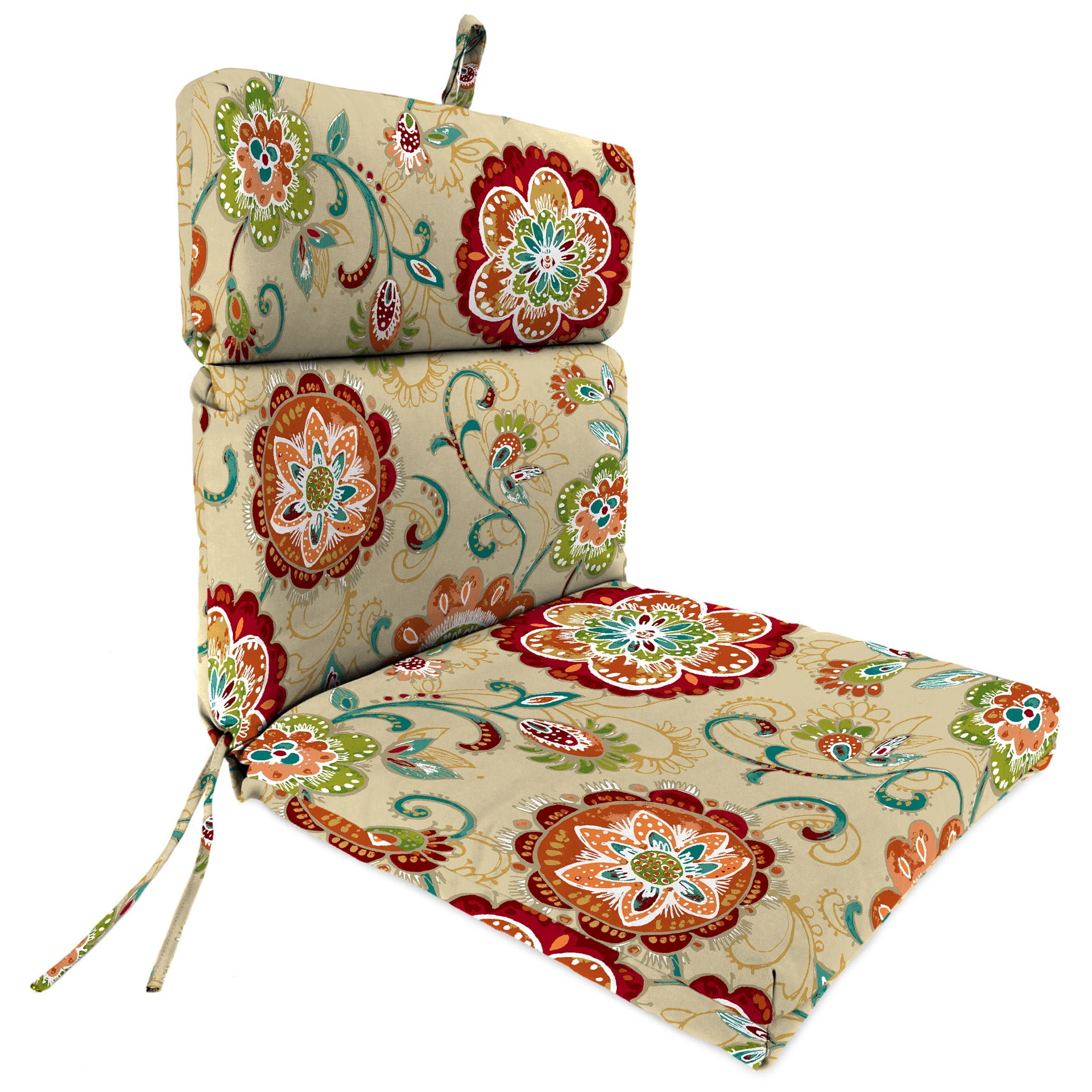 Jordan Manufacturing 44" x 22" Fanfare Sonoma Multicolor Floral Rectangular Outdoor Chair Cushion with Ties and Hanger Loop
