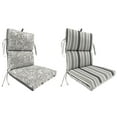 thumbnail image 1 of Jordan Manufacturing 44" x 22" Fitch Gray Stripe and Adair Gray Jacobean Reversible Rectangular Outdoor Chair Cushion with Ties and Hanger Loop, 1 of 12