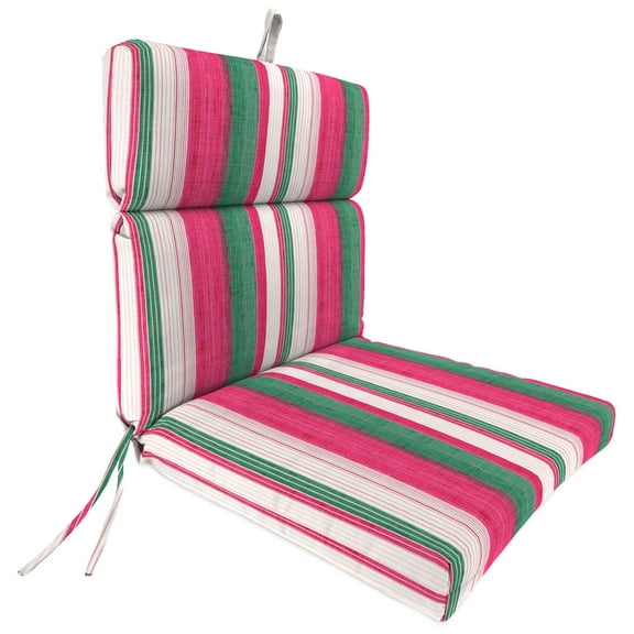 Jordan Manufacturing 44" x 22" Giden Cider Pink and Green Stripe Rectangular Outdoor Chair Cushion with Ties and Hanger Loop