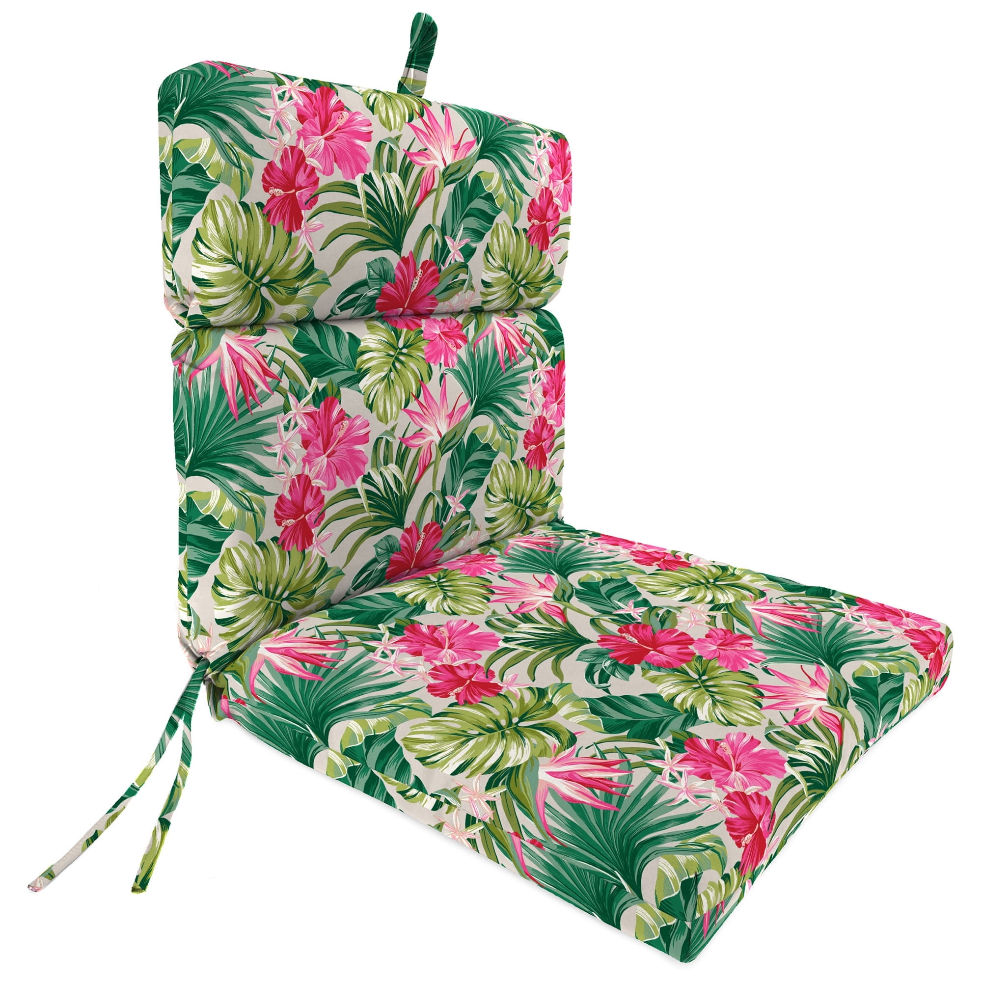 Jordan Manufacturing 44" x 22" Hibiscus Cider Beige Tropical Rectangular Outdoor Chair Cushion with Ties and Hanger Loop