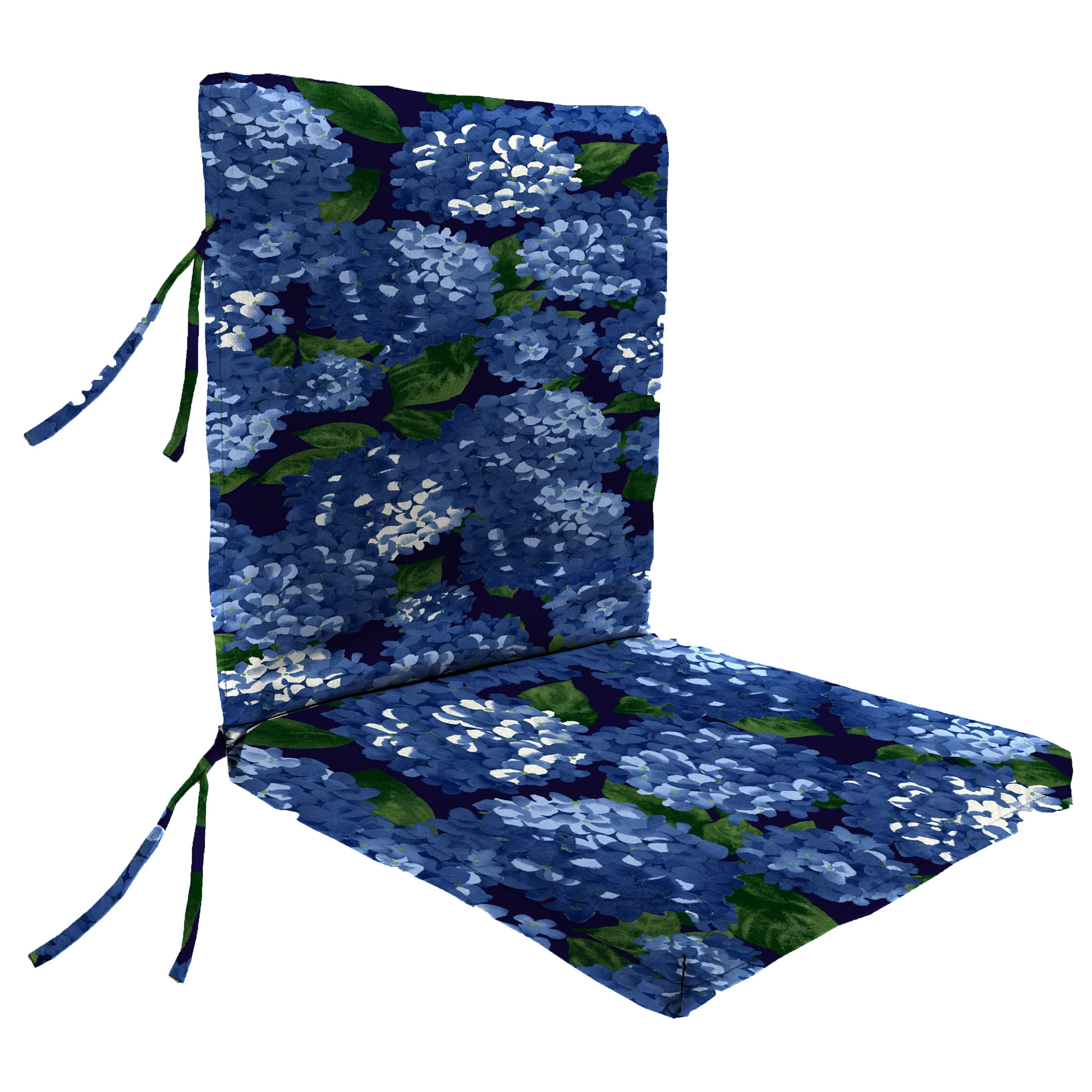 Jordan Manufacturing 44" x 22" Hydrangea Midnight Navy Floral Rectangular Outdoor Chair Cushion with Ties