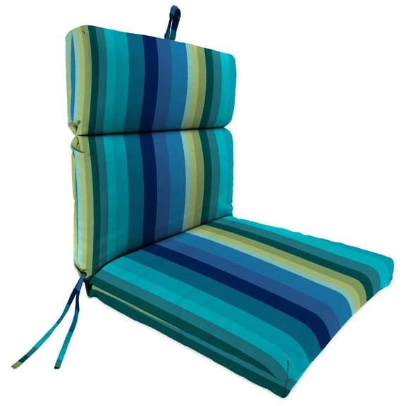 Jordan Manufacturing 44" x 22" Islip Teal Stripe Teal Stripe Rectangular Outdoor Chair Cushion with Ties and Hanger Loop