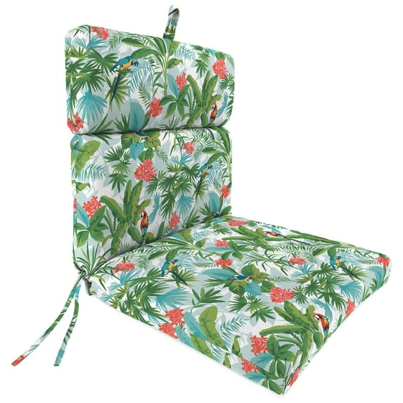 Jordan Manufacturing 44" x 22" Jabber Clover Multicolor Tropical Rectangular Outdoor Chair Cushion with Ties and Hanger Loop